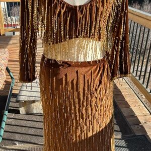 STRETCHY VELVET HEAVILY BEADED EGYPTIAN DANCE OUTFIT VINTAGE